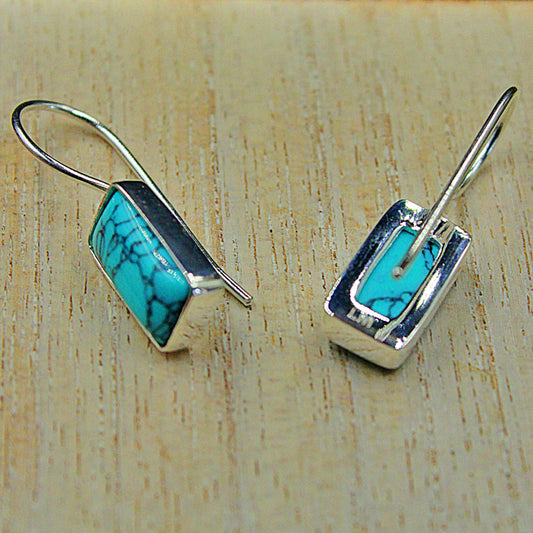 Pendientes TURQUOISE de diseño bañados en plata-0