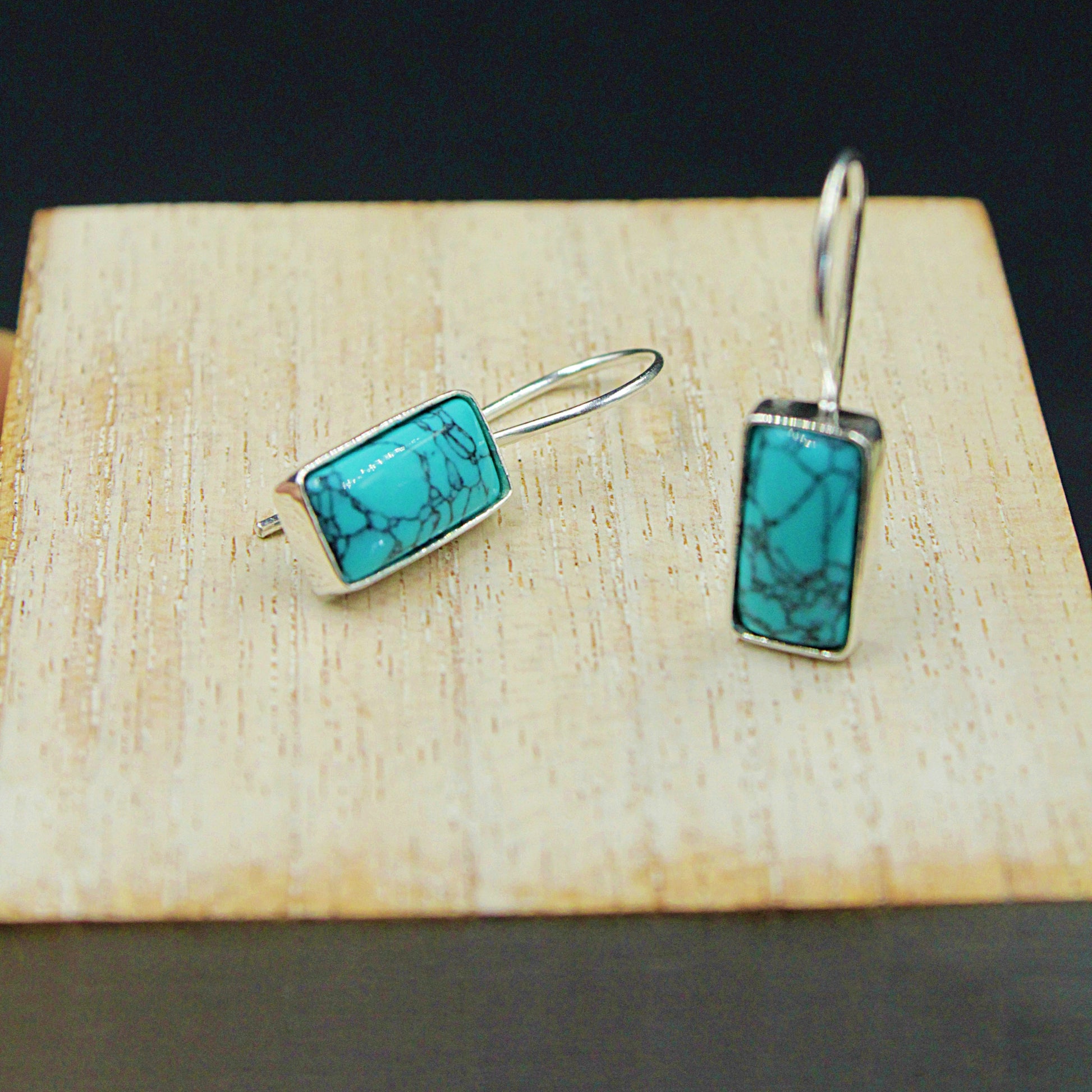 Pendientes TURQUOISE de diseño bañados en plata-1