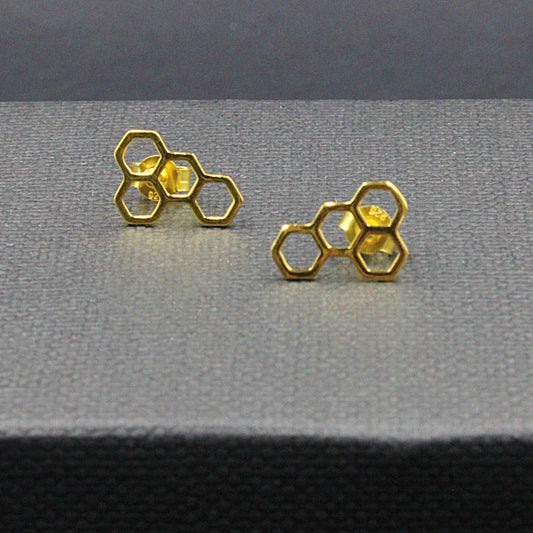 Pendientes PANAL en plata bañados en oro-0