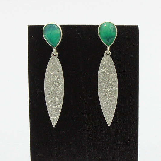 Pendientes baño de plata y piedra preciosa onix verde-0
