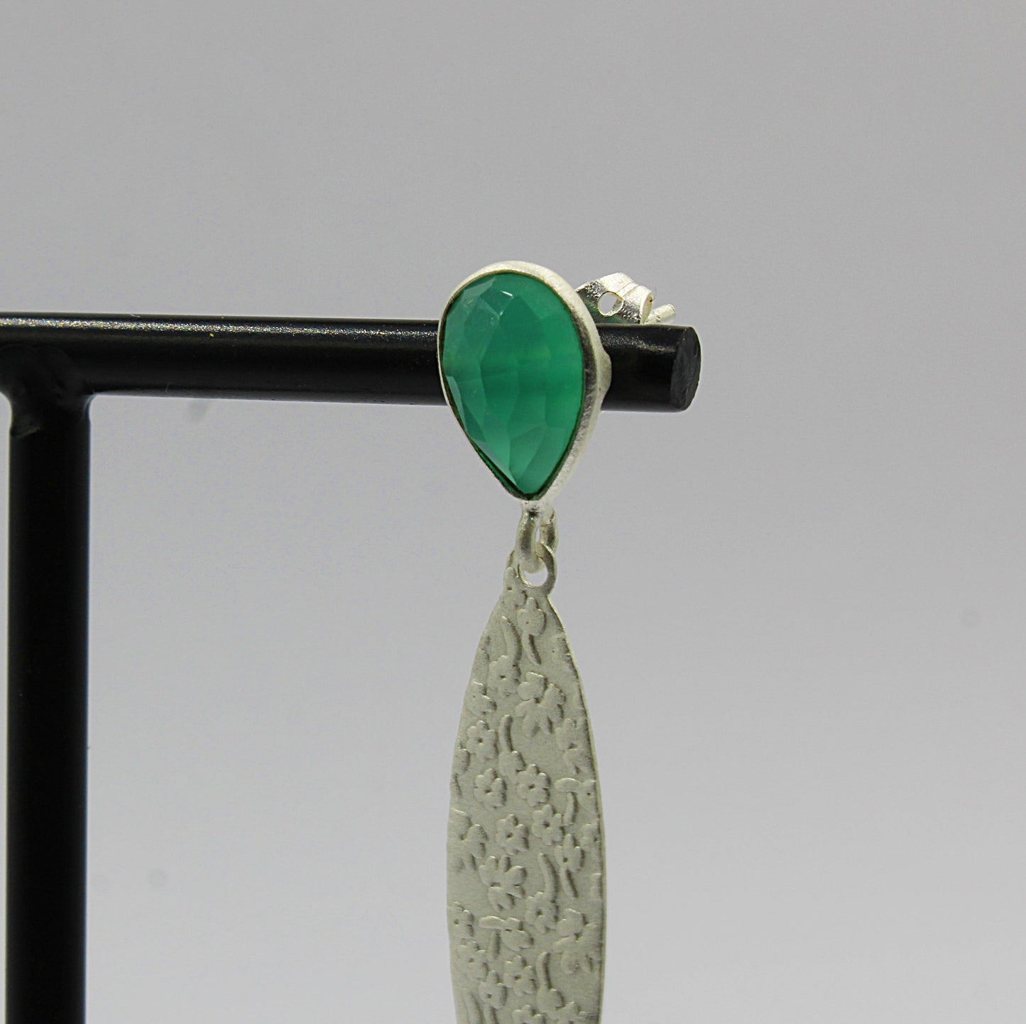 Pendientes baño de plata y piedra preciosa onix verde-2