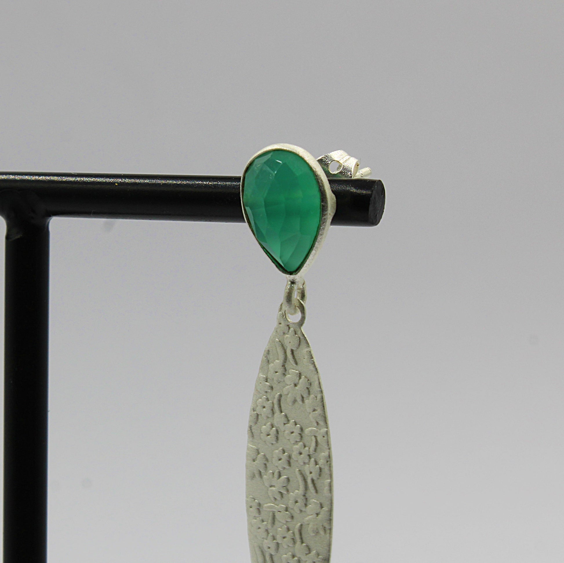 Pendientes baño de plata y piedra preciosa onix verde-2