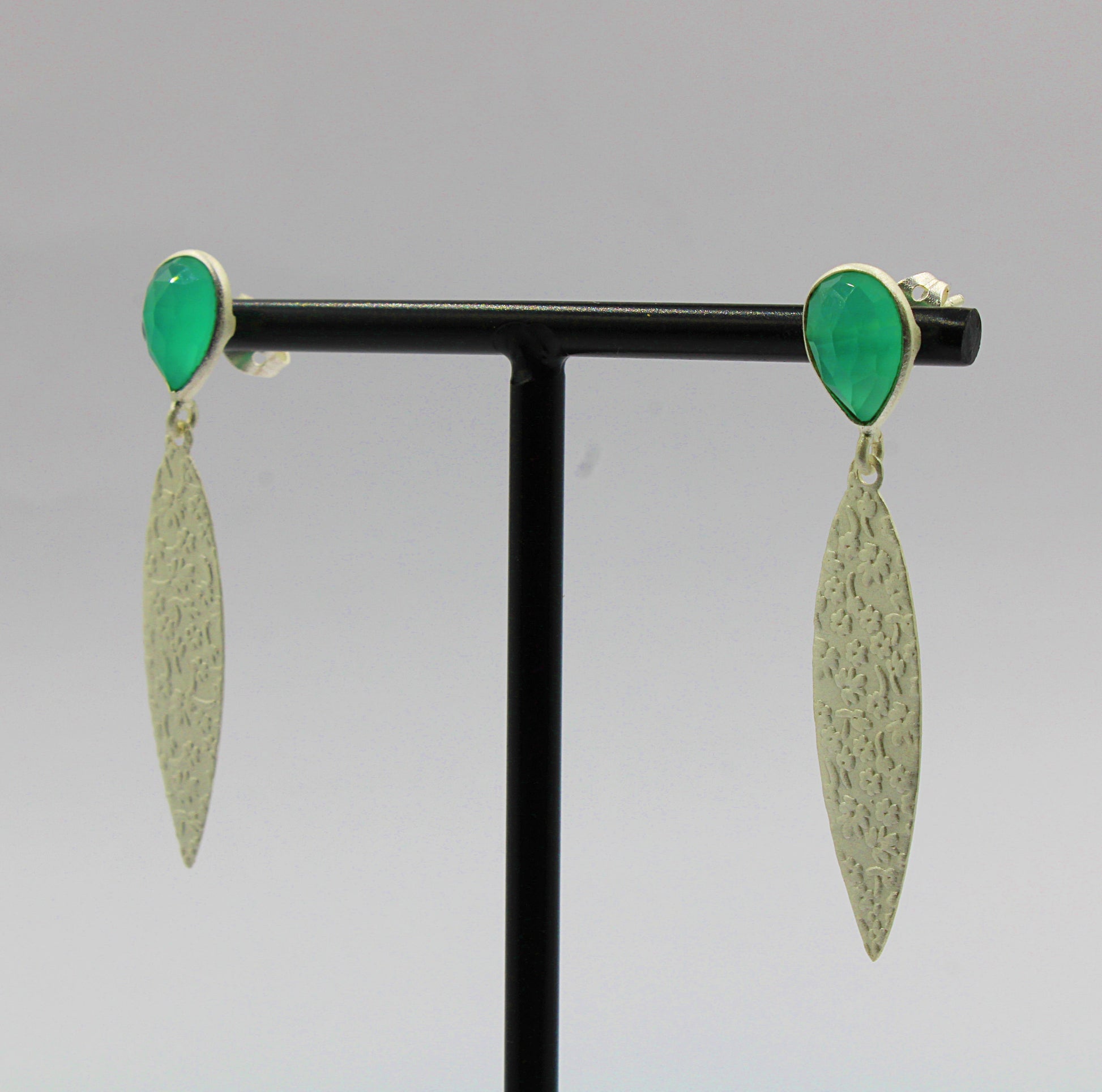 Pendientes baño de plata y piedra preciosa onix verde-3